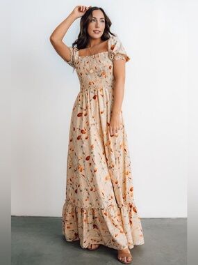 Baltic Born Cream Maxi Dress with Red Floral Print